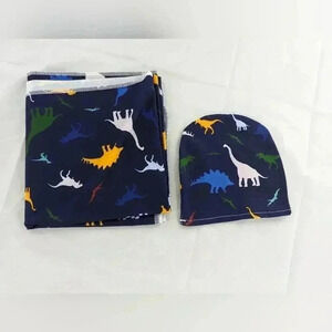 Dinosaur Boys Swaddle Blanket Receiving Blanket With Hat/Beanie